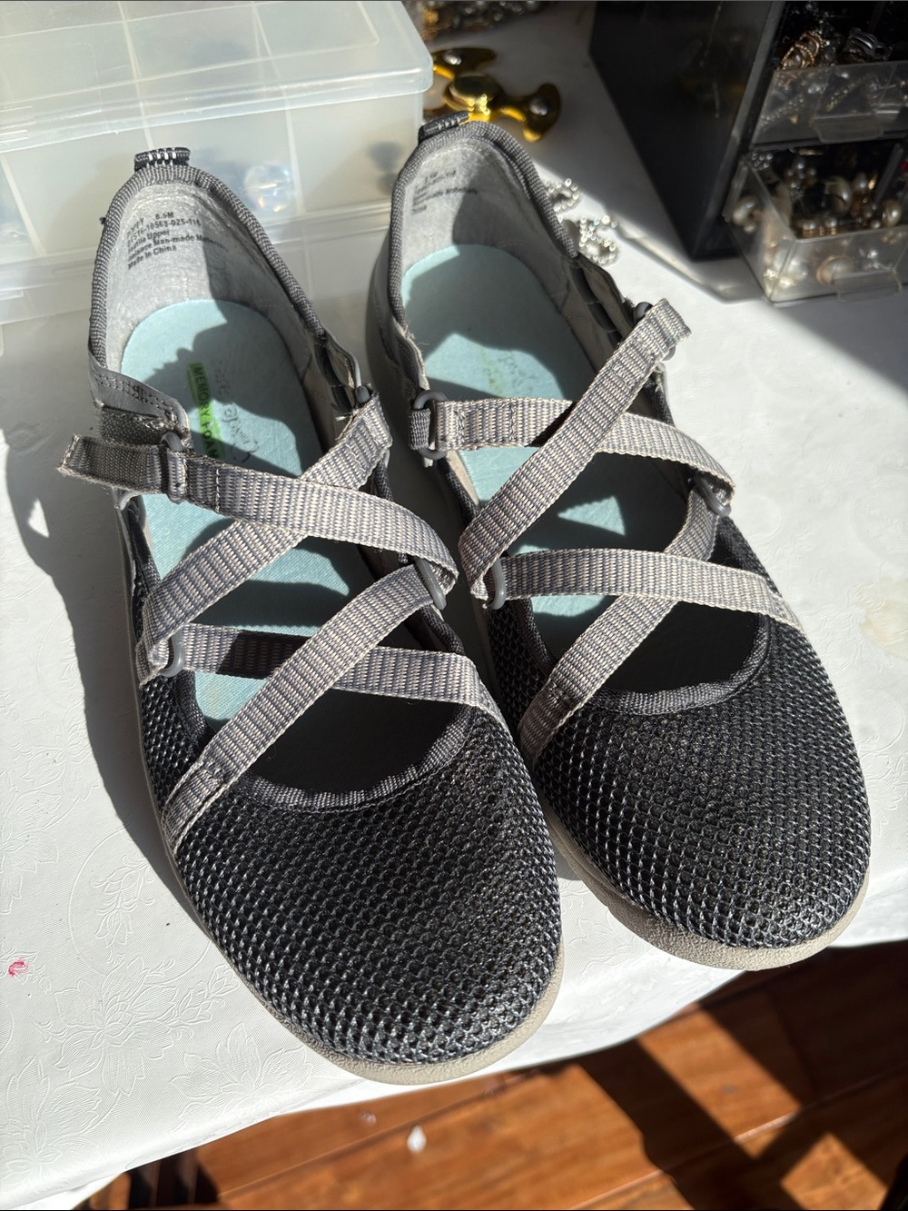 Gray Strappy Mesh Slip-On Flats - Lightweight Casual Shoes Baretraps